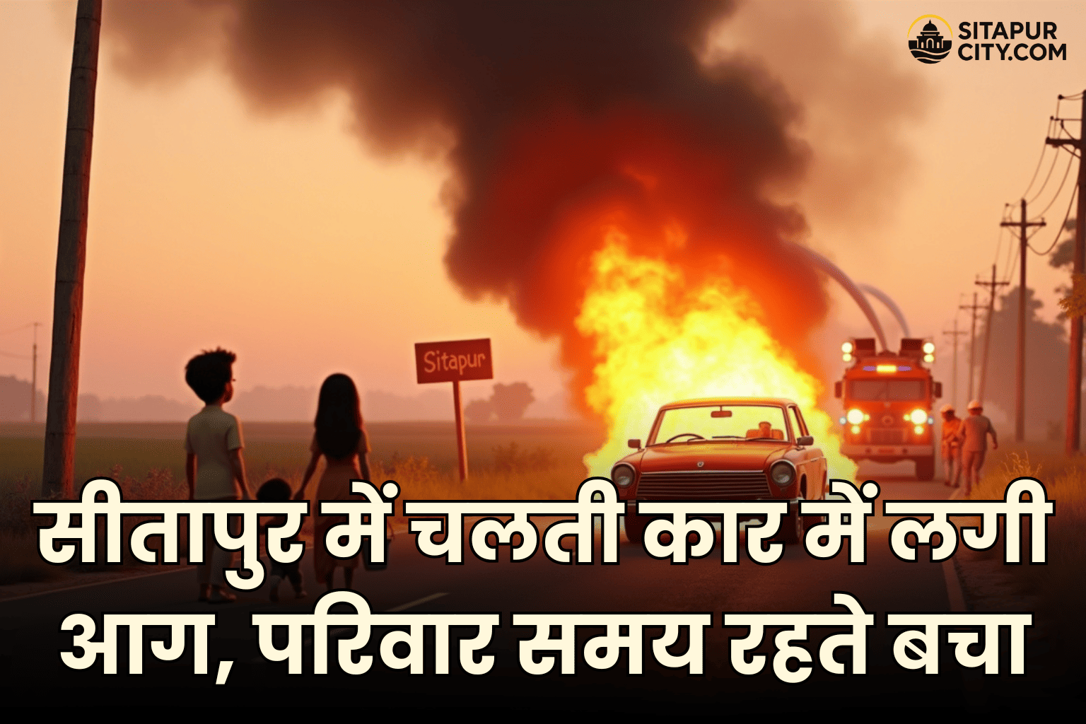 sitapur moving car fire incident